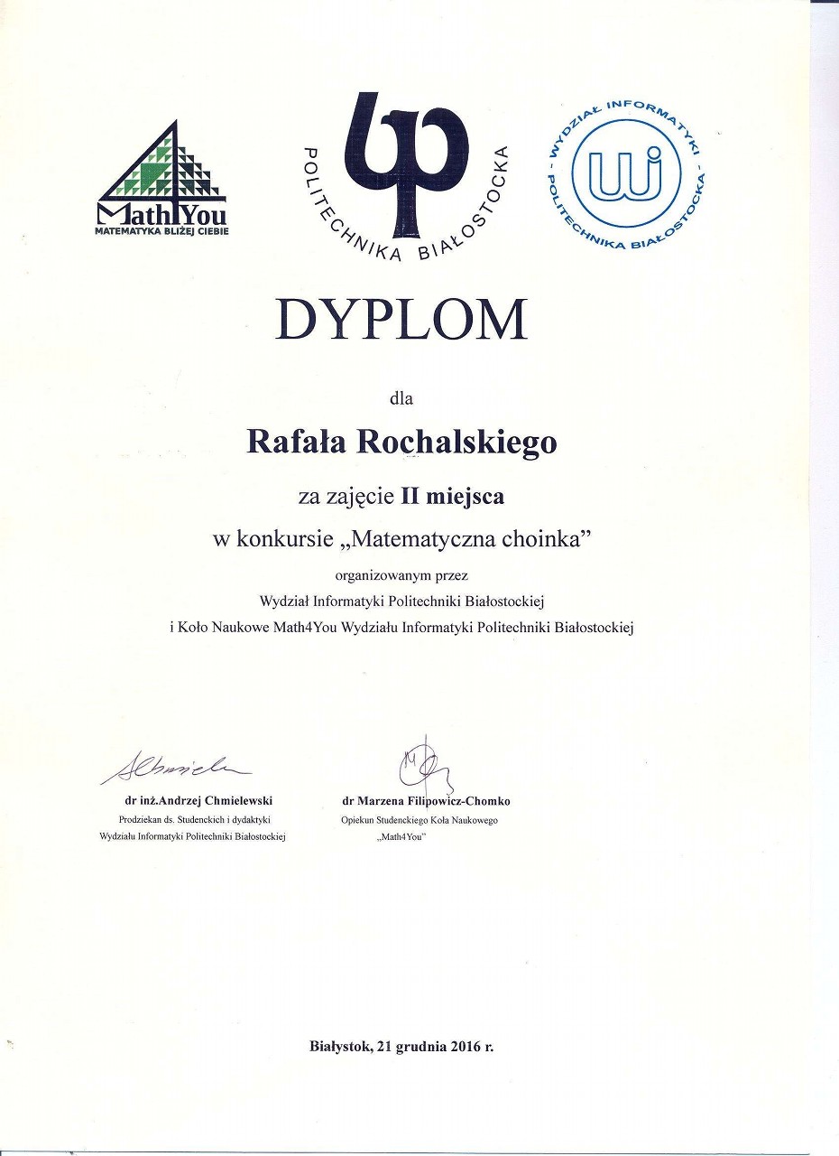 Dyplom Rafała Rochalskiego